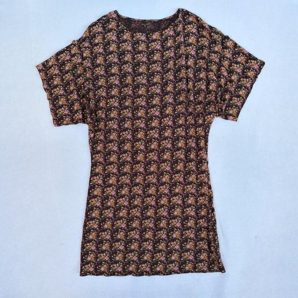 Garnet Hill Brown Pink Floral Dolman Sleeve Shift Dress Size S Spring Bohemian